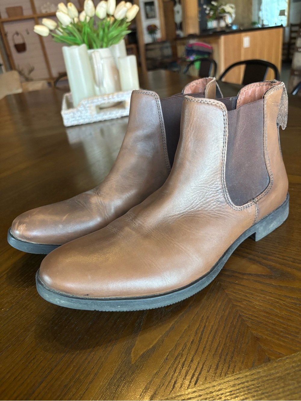 Jeffrey Tyler Chelsea Boots Men’s Size 8 Brown Leather Slip On Memory Foam